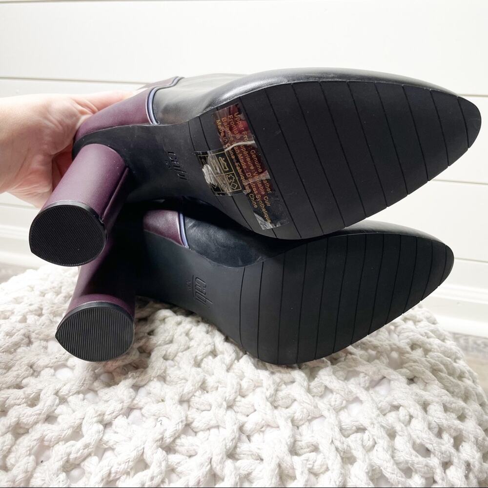 CAbi Bisset Color Block Pointed Toe Leather Booties Black Vino Size 10 - Picture 9 of 9